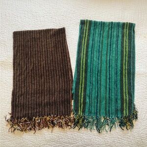 Vintage Striped Brown and Green Scarves